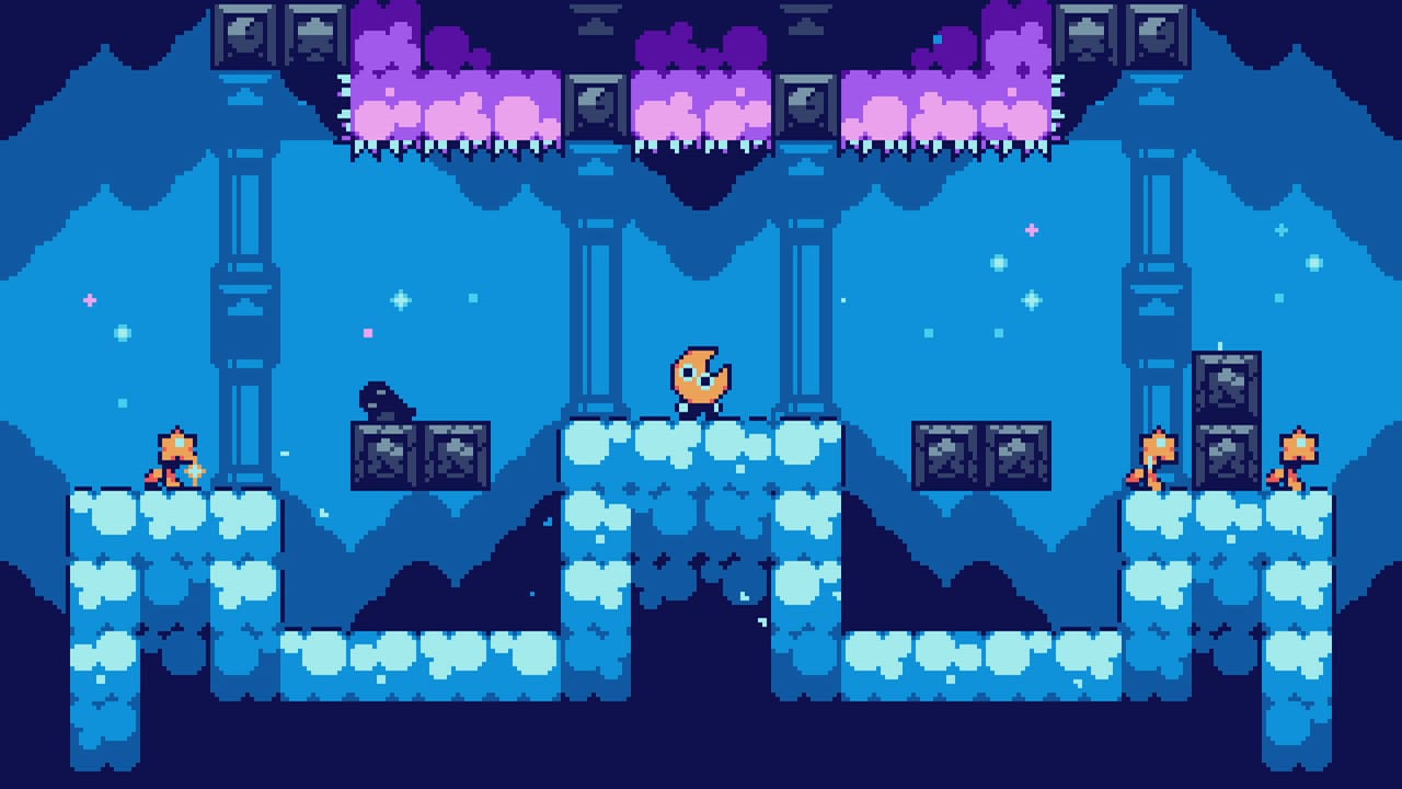 Ilustracja związana z muzyką w grze Moonleap – fale dźwiękowe w stylu pixel-art